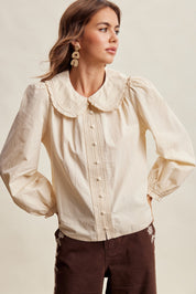 Juliette Ruffle Collar Cotton Blouse in Cream - product photo 9