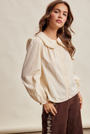 Juliette Ruffle Collar Cotton Blouse in Cream - product photo 10