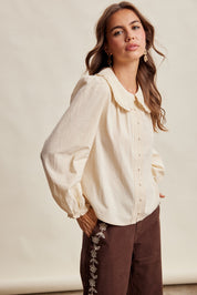 Juliette Ruffle Collar Cotton Blouse in Cream - product photo 11