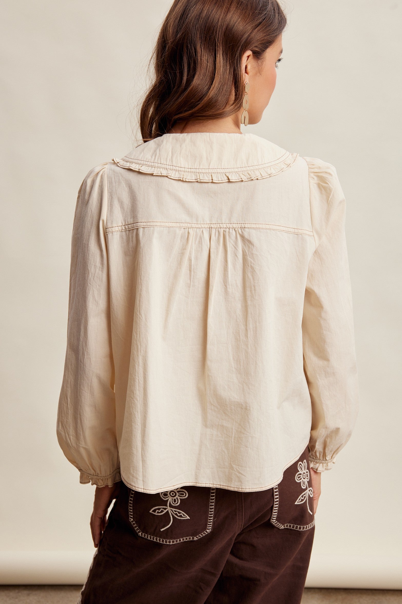 Juliette Ruffle Collar Cotton Blouse in Cream - product photo 12