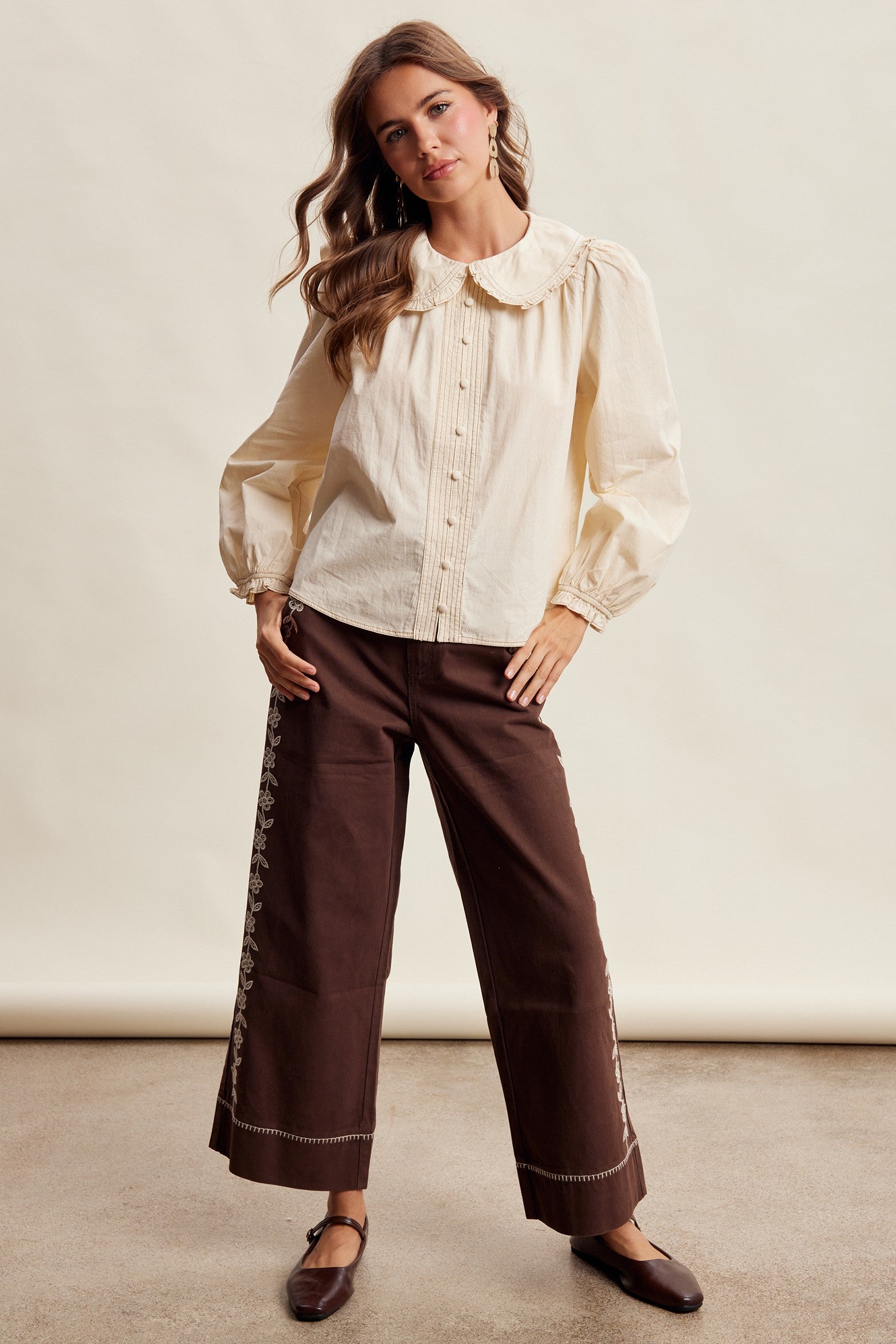 Juliette Ruffle Collar Cotton Blouse in Cream - product photo 13