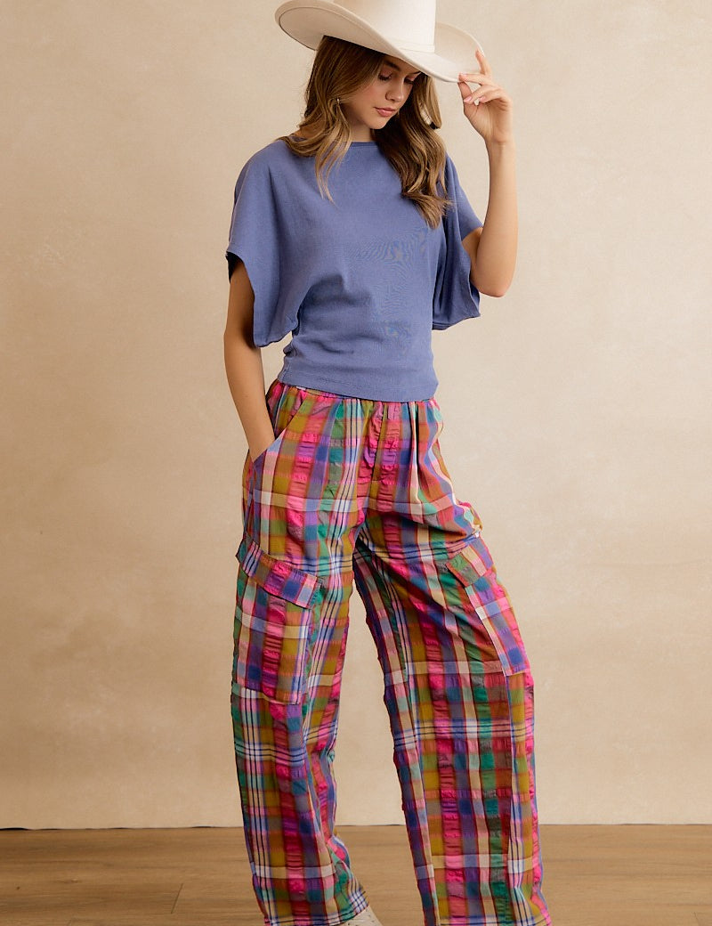 Kaleida Plaid Wide Leg Cargo Pants - Multi