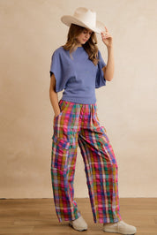 Kaleida Plaid Wide Leg Cargo Pants - Multi