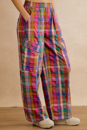 Kaleida Plaid Wide Leg Cargo Pants - Multi