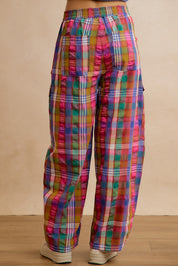 Kaleida Plaid Wide Leg Cargo Pants - Multi