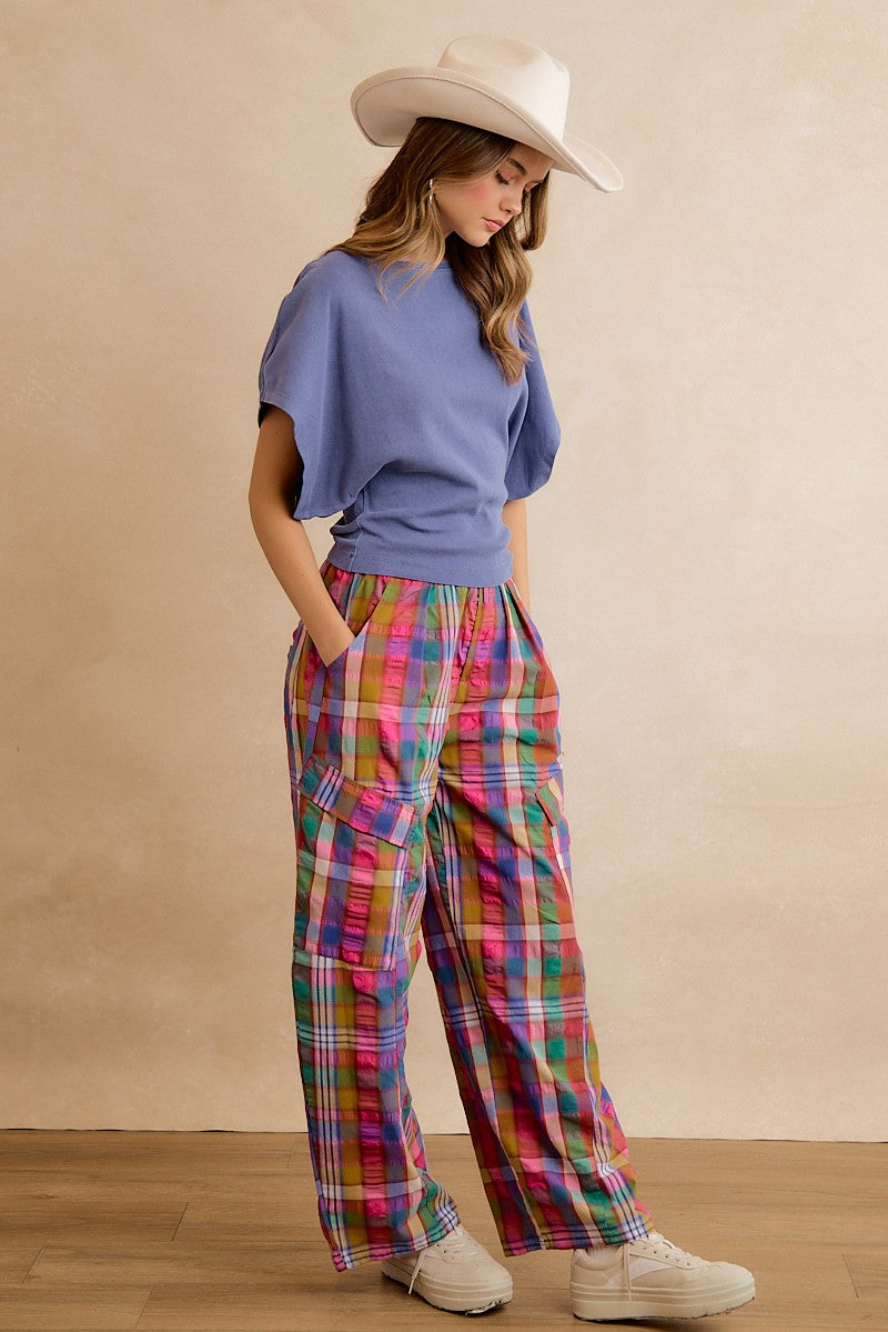 Kaleida Plaid Wide Leg Cargo Pants - Multi