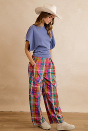 Kaleida Plaid Wide Leg Cargo Pants - Multi