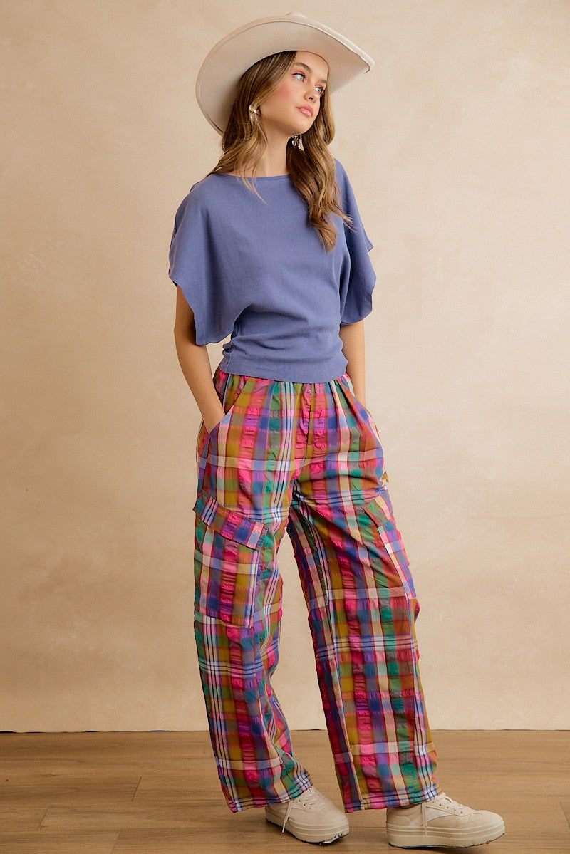 Kaleida Plaid Wide Leg Cargo Pants - Multi