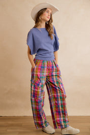 Kaleida Plaid Wide Leg Cargo Pants - Multi