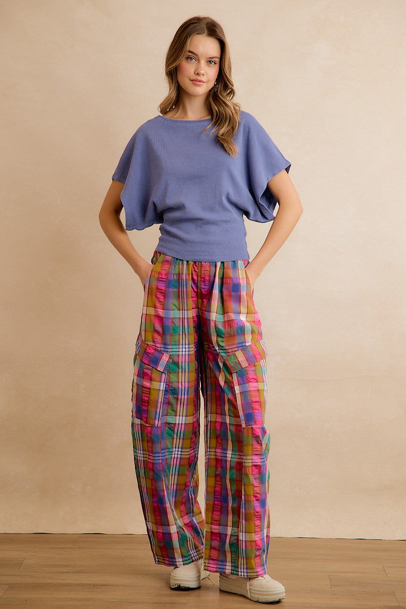 Kaleida Plaid Wide Leg Cargo Pants - Multi