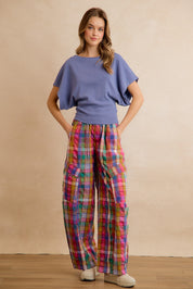Kaleida Plaid Wide Leg Cargo Pants - Multi