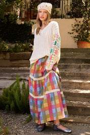 Kaleidoscope Plaid Lace Maxi Skirt - Westly