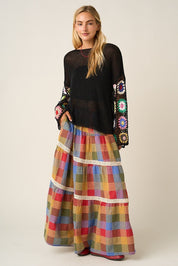 Kaleidoscope Plaid Lace Maxi Skirt - Westly