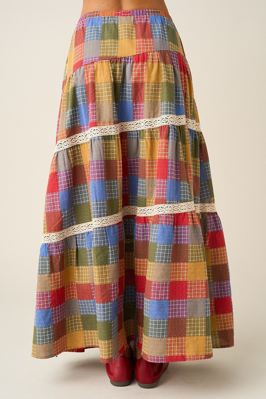 Kaleidoscope Plaid Lace Maxi Skirt - Westly