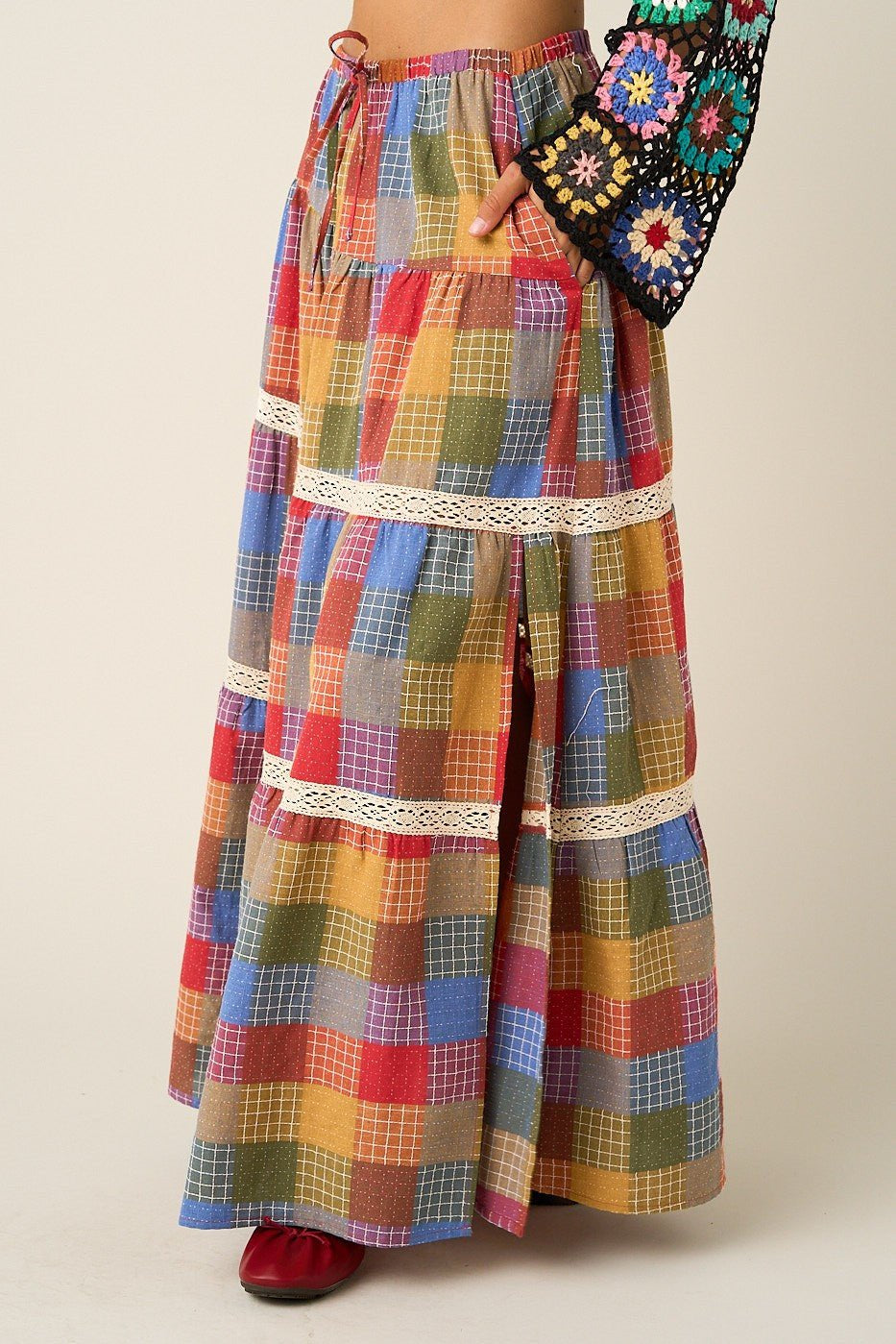 Kaleidoscope Plaid Lace Maxi Skirt - Westly