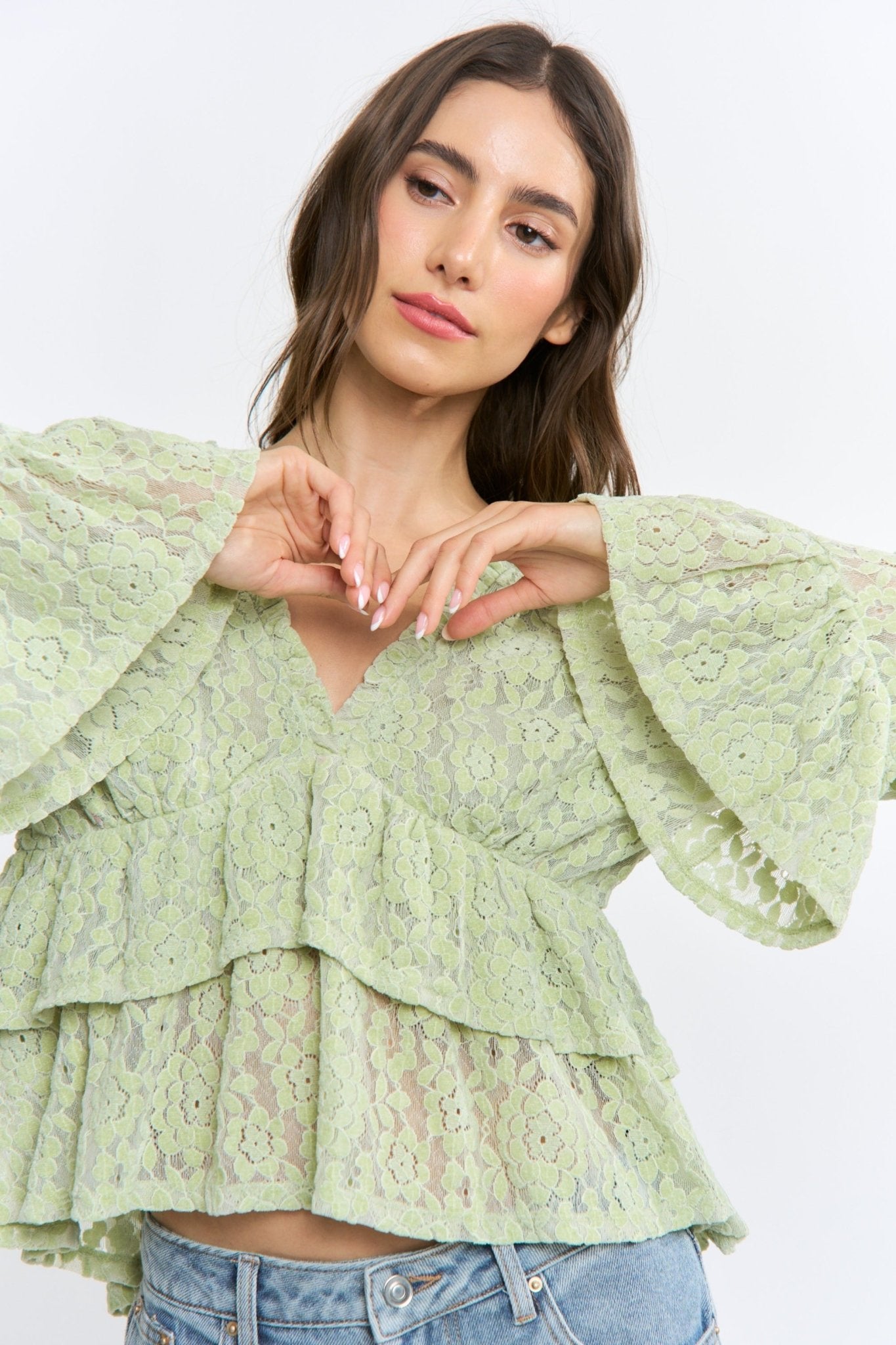 Kay Long Sleeve Lace Ruffle Blouse - Westly