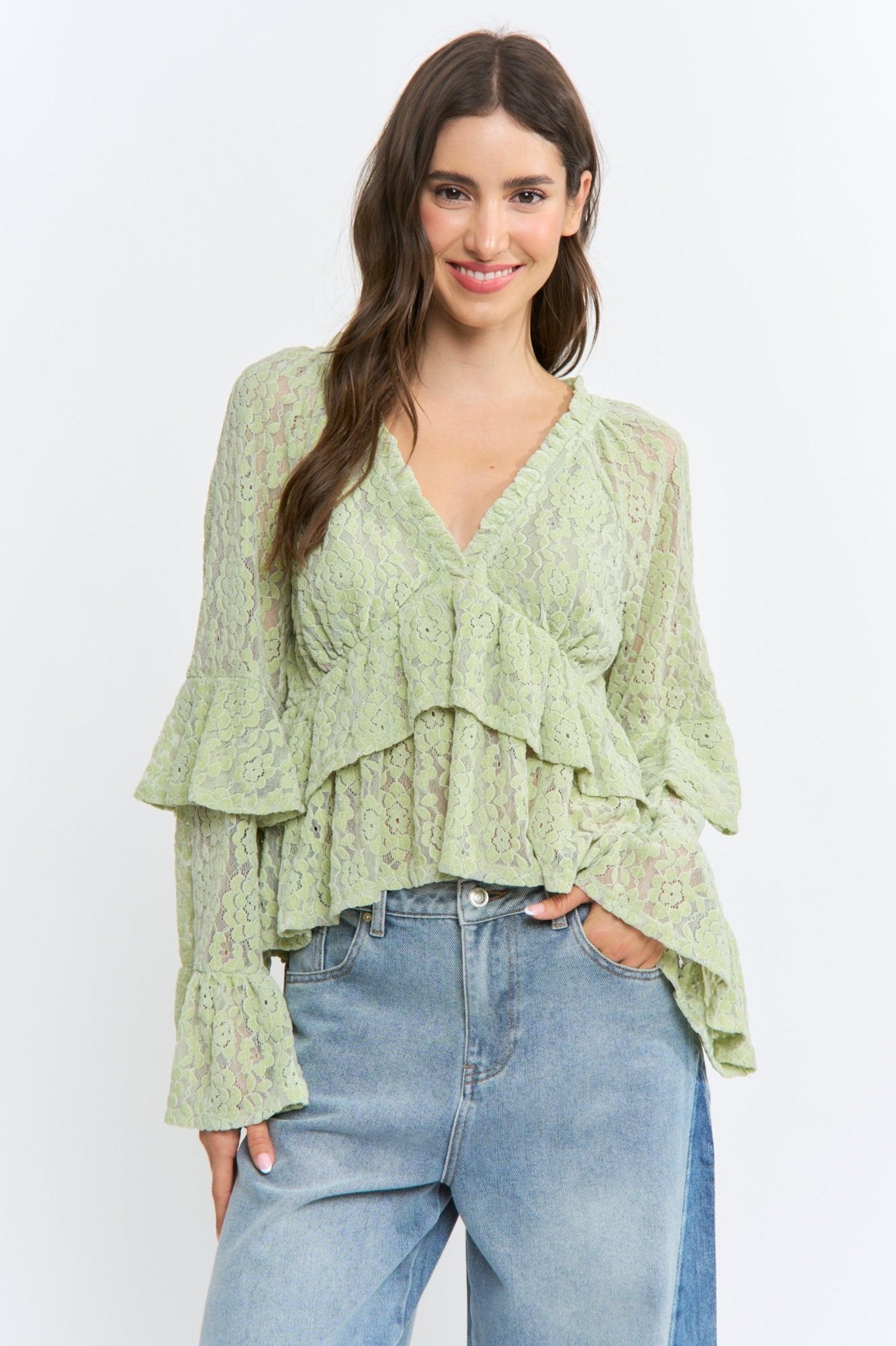 Kay Long Sleeve Lace Ruffle Blouse - Westly