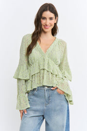 Kay Long Sleeve Lace Ruffle Blouse - Westly
