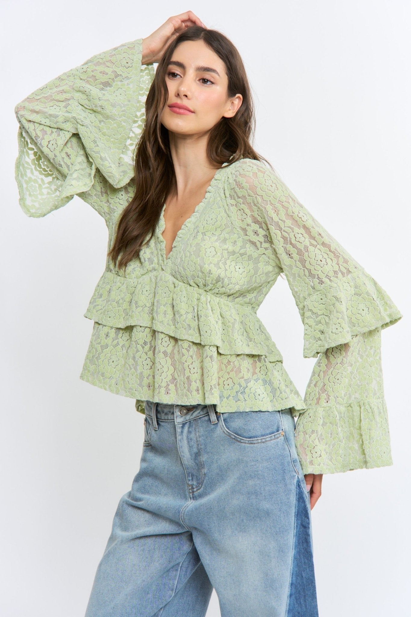 Kay Long Sleeve Lace Ruffle Blouse - Westly