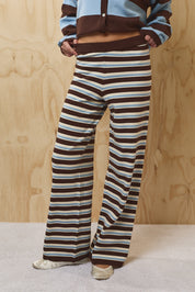 Kestrel Striped Wide Leg Knit Pants - Brown Multi Stripe