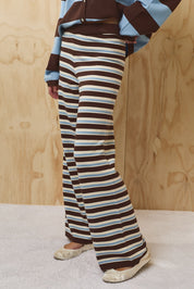 Kestrel Striped Wide Leg Knit Pants - Brown Multi Stripe