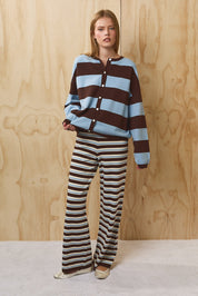 Kestrel Striped Wide Leg Knit Pants - Brown Multi Stripe