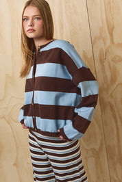 Kestrel Wide Stripe Cardigan - Brown Light Blue Stripe