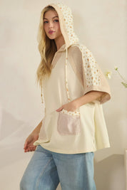 Kinsley Floral Trim Mixed Fabric Hoodie Pullover - Westly
