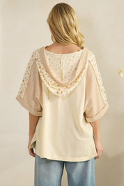 Kinsley Floral Trim Mixed Fabric Hoodie Pullover - Westly