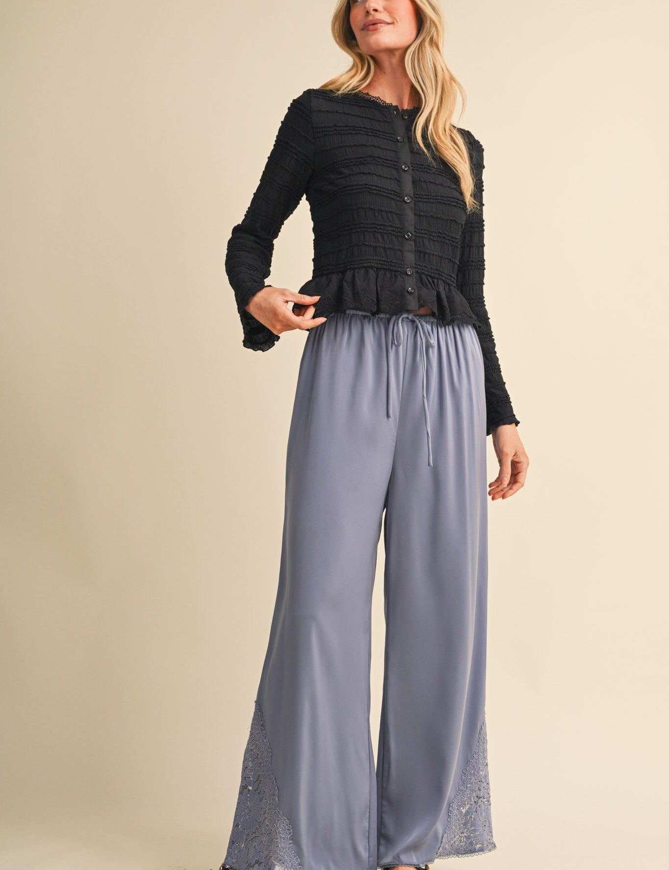 Lace at Leisure Lace Hem Palazzo Pants - Westly