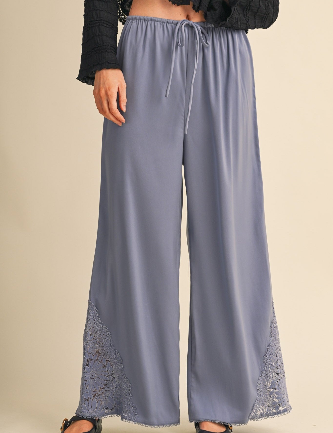Lace at Leisure Lace Hem Palazzo Pants - Westly