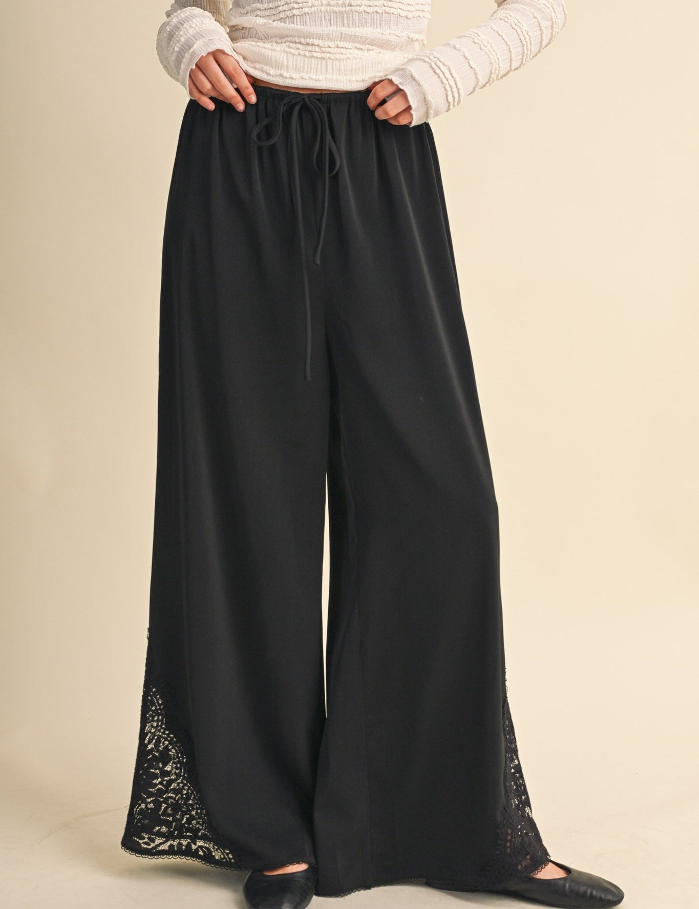 Lace at Leisure Lace Hem Palazzo Pants - Westly