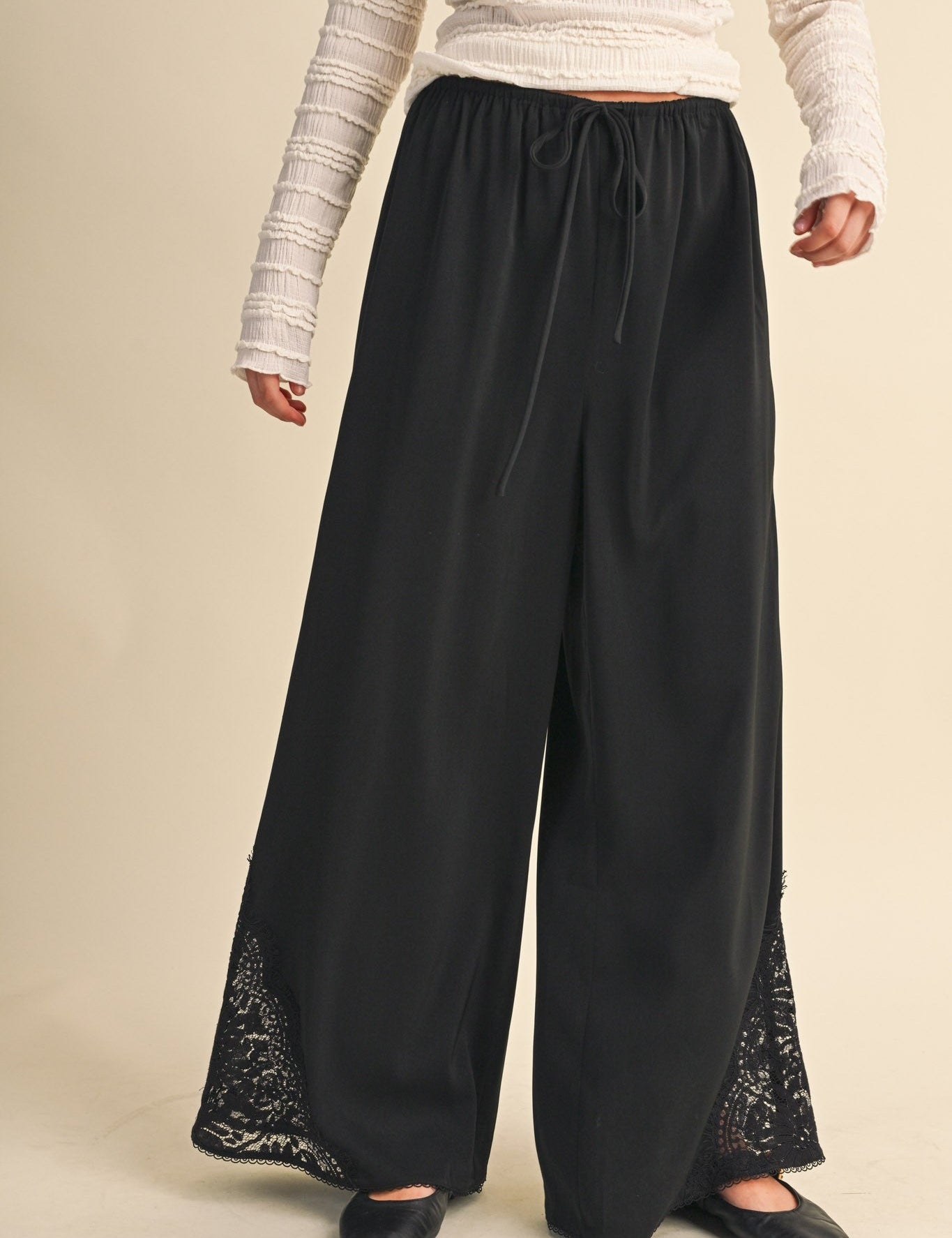 Lace at Leisure Lace Hem Palazzo Pants - Westly