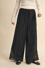 Lace at Leisure Lace Hem Palazzo Pants in Black, photo 1