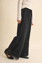 Lace at Leisure Lace Hem Palazzo Pants in Black, photo 4