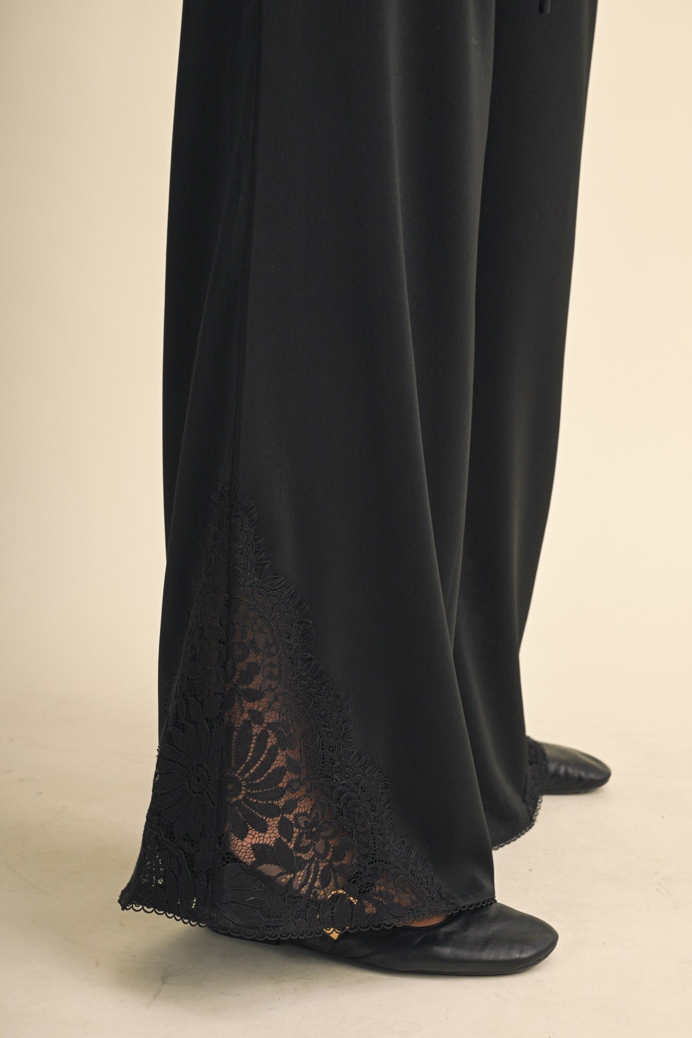 Lace at Leisure Lace Hem Palazzo Pants in Black, photo 6