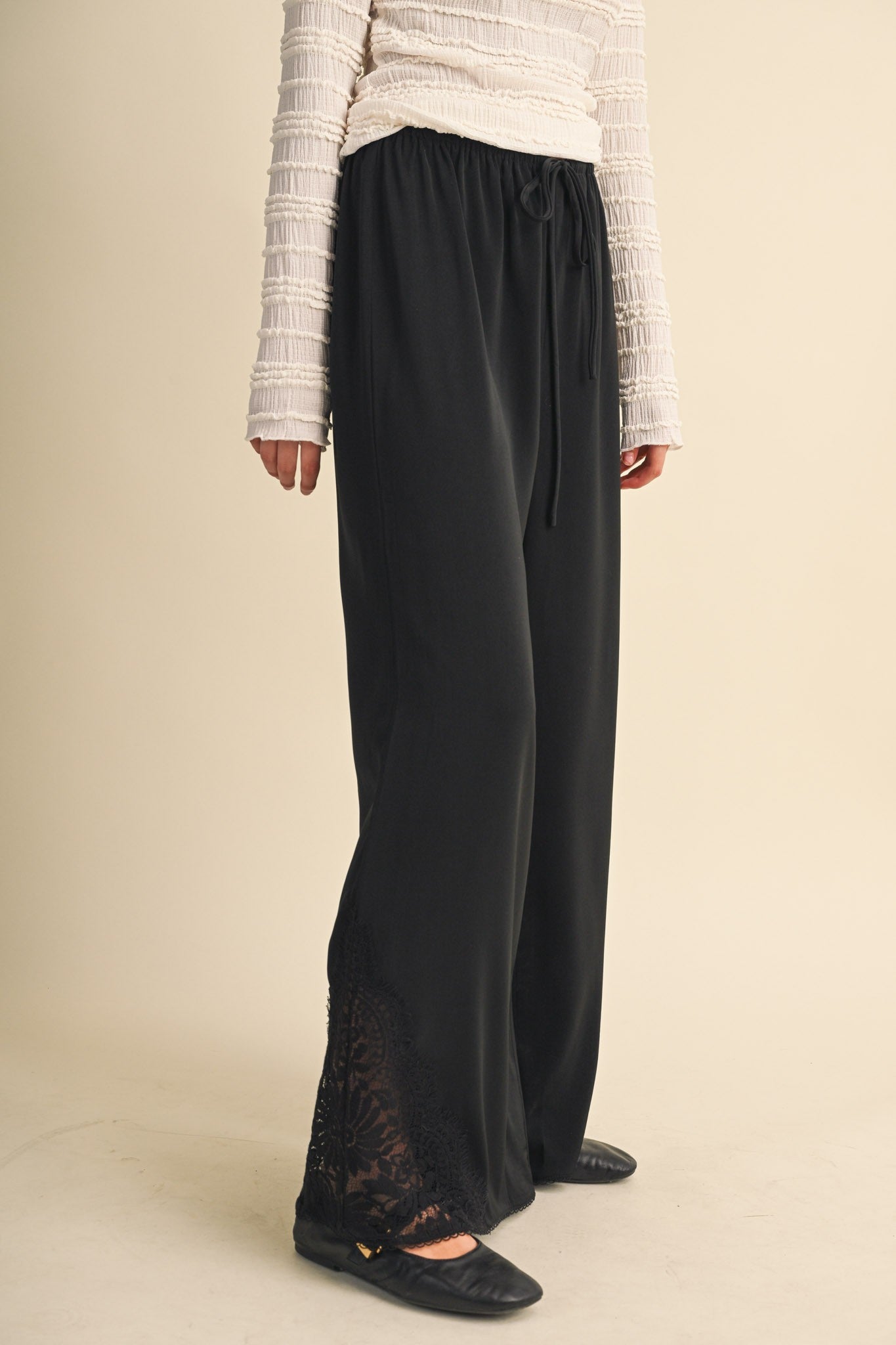 Lace at Leisure Lace Hem Palazzo Pants in Black, photo 7