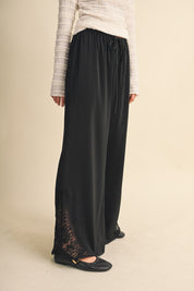 Lace at Leisure Lace Hem Palazzo Pants in Black, photo 8