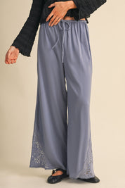 Lace at Leisure Lace Hem Palazzo Pants in Slate Blue, photo 2