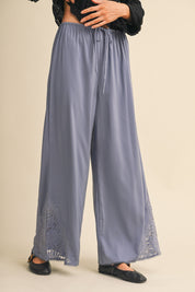 Lace at Leisure Lace Hem Palazzo Pants in Slate Blue, photo 3