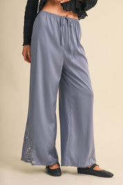 Lace at Leisure Lace Hem Palazzo Pants in Slate Blue, photo 4