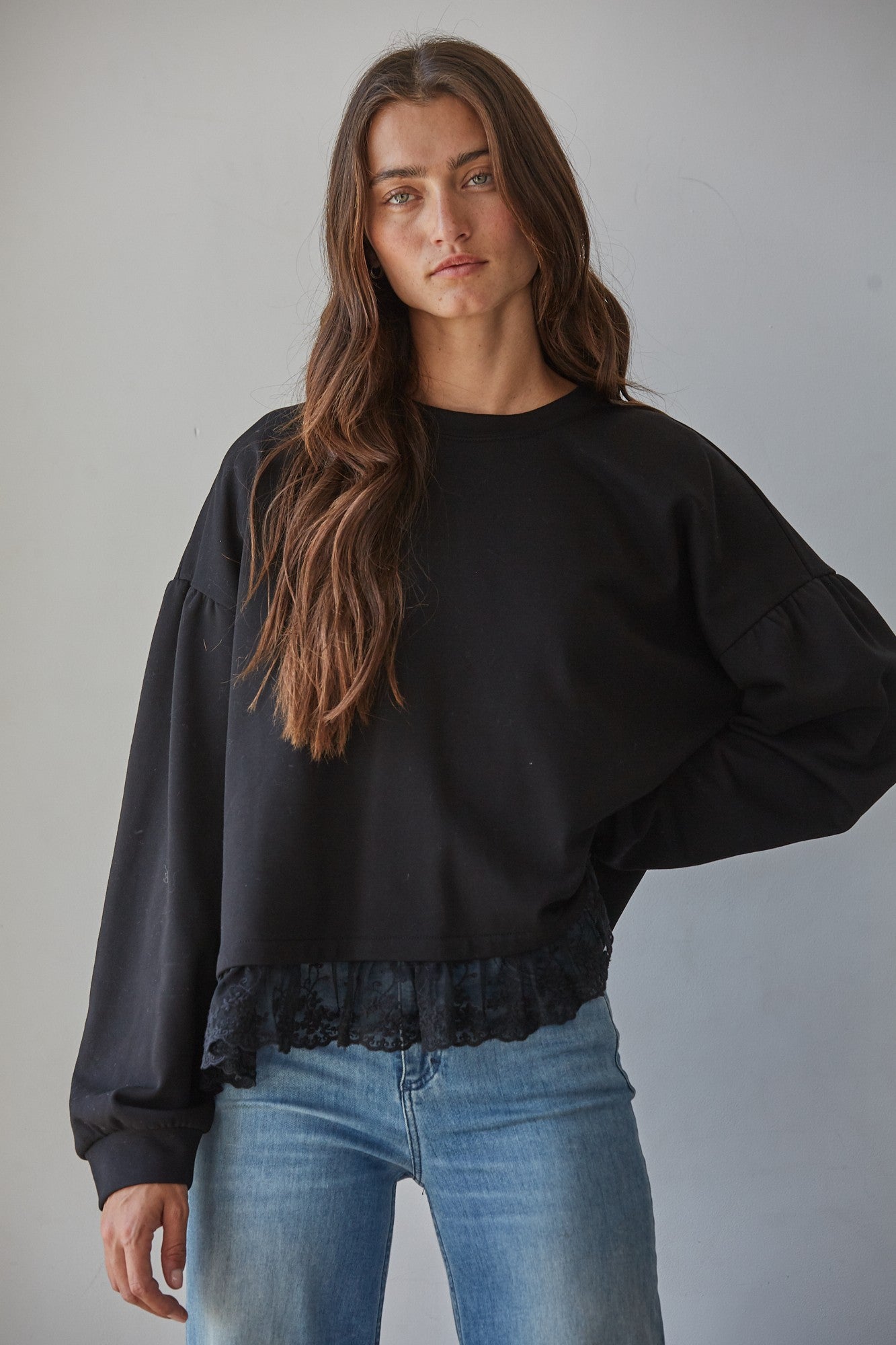 Lace Landing Cotton Pullover in Black - product photo 1