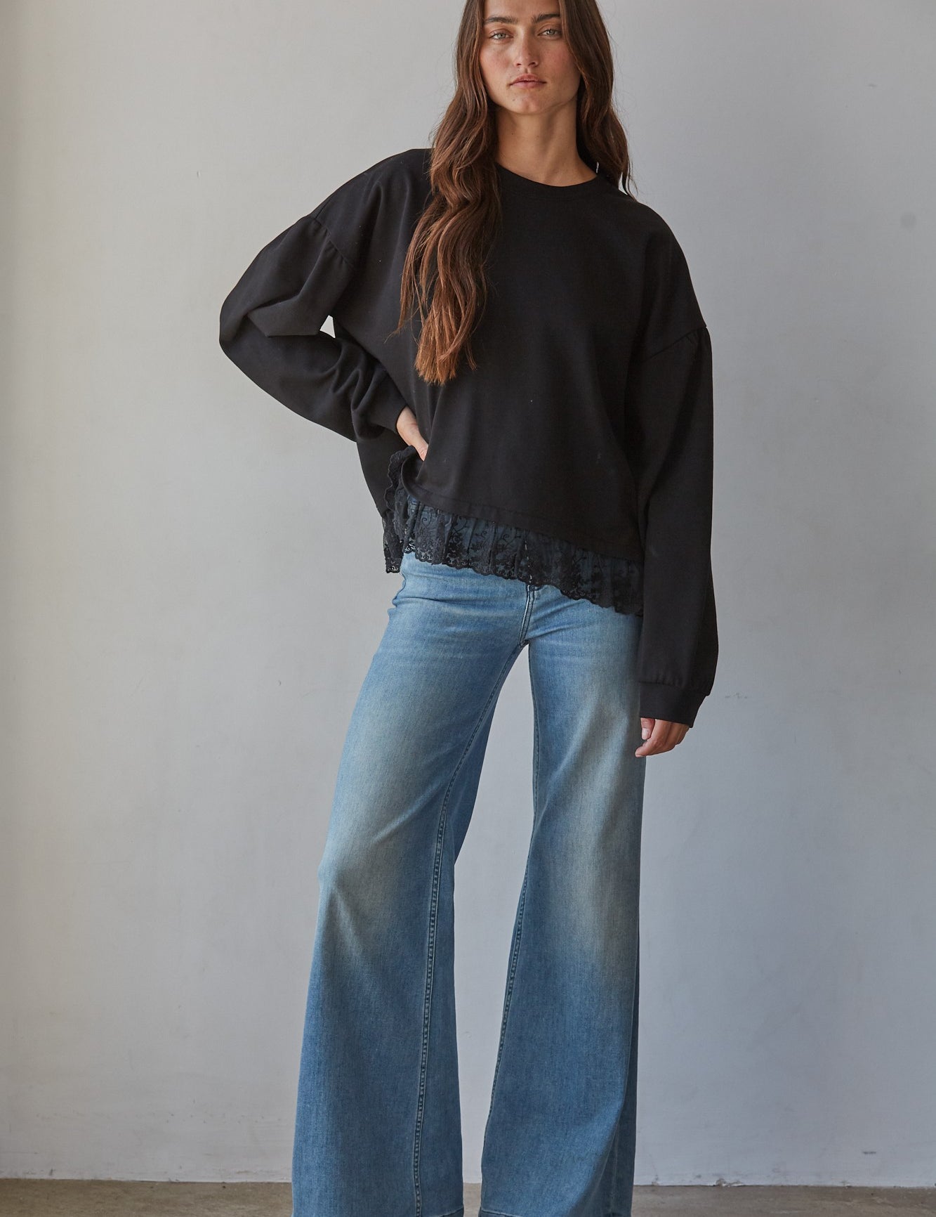 Lace Landing Cotton Pullover in Black - product photo 2