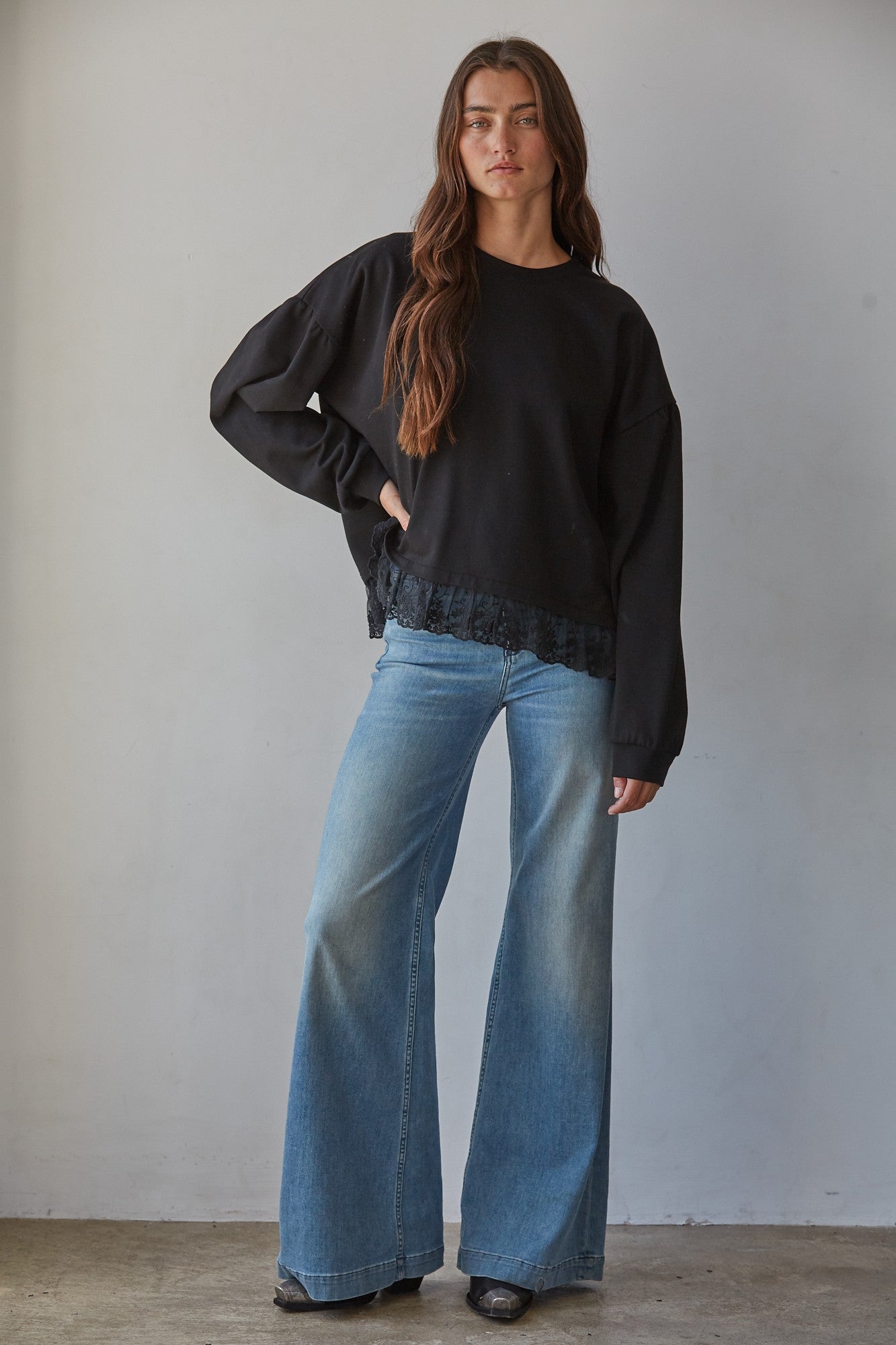 Lace Landing Cotton Pullover in Black - product photo 2