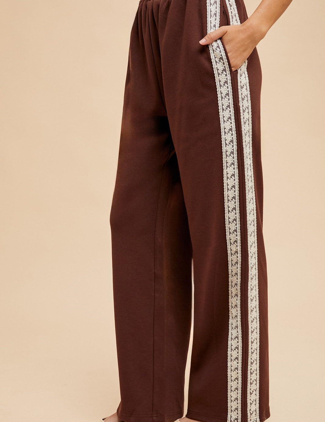 Lace Track Straight Leg Pants in Dark Brown - product photo 1