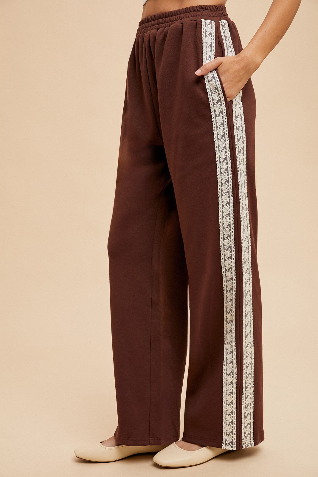 Lace Track Straight Leg Pants in Dark Brown - product photo 1