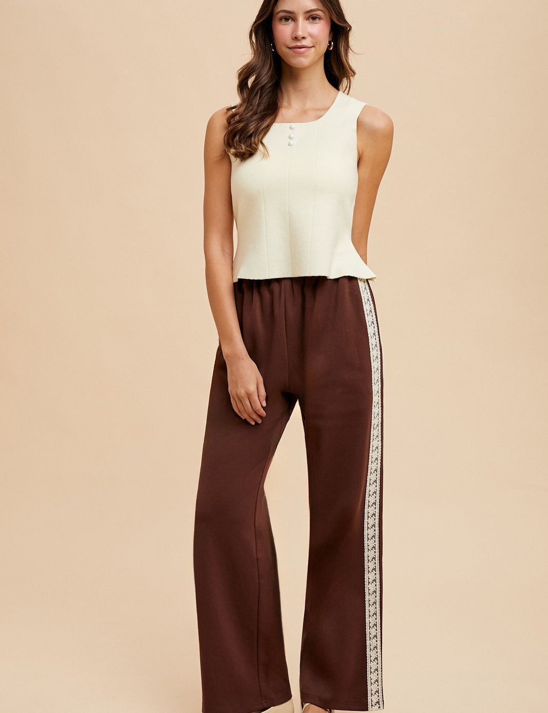 Lace Track Straight Leg Pants in Dark Brown - product photo 2