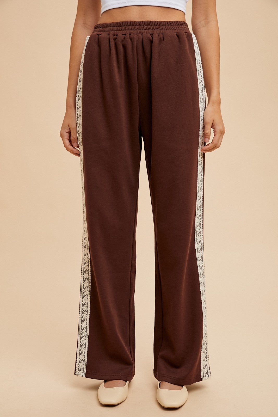 Lace Track Straight Leg Pants in Dark Brown - product photo 3