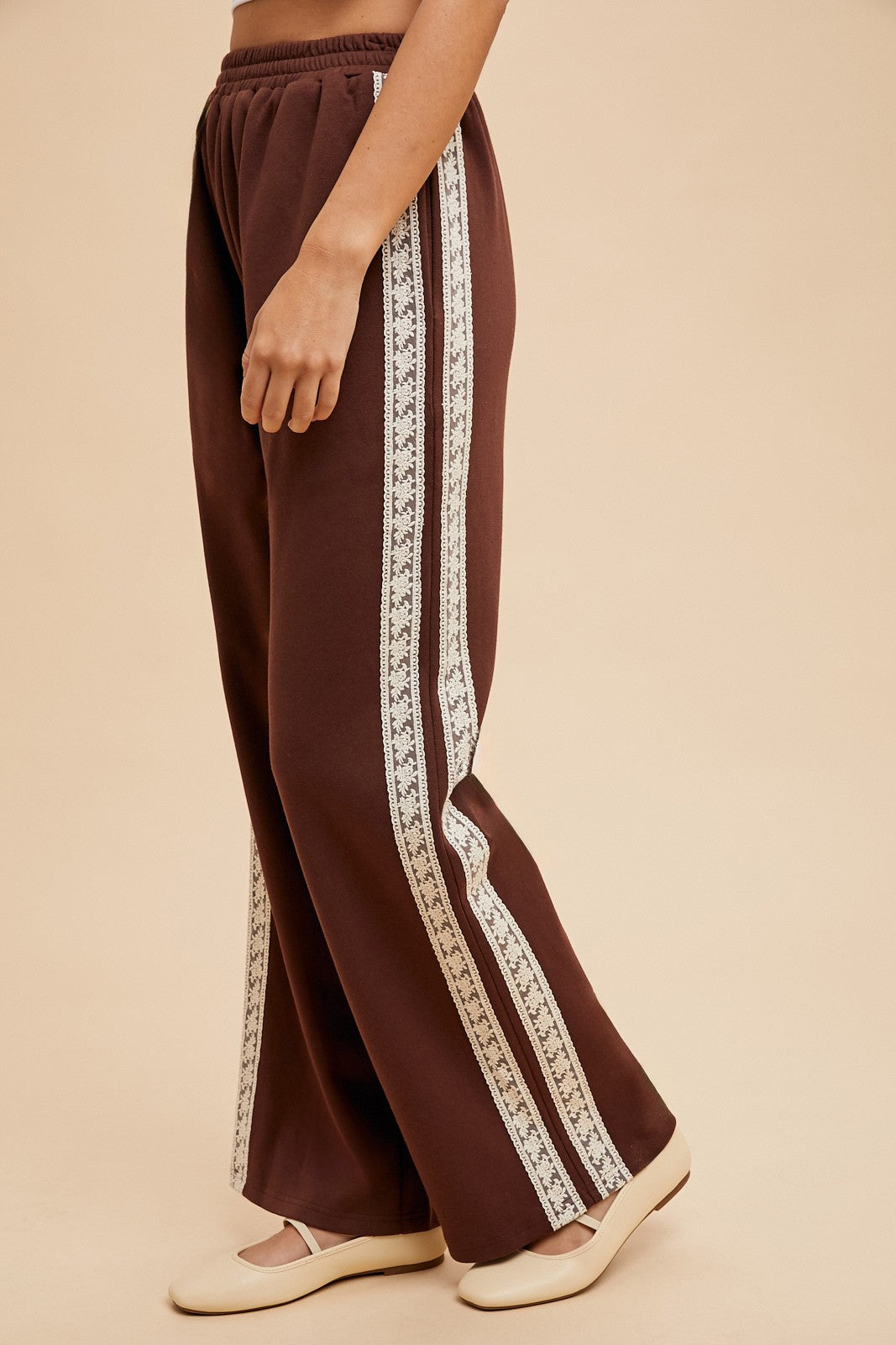 Lace Track Straight Leg Pants in Dark Brown - product photo 4