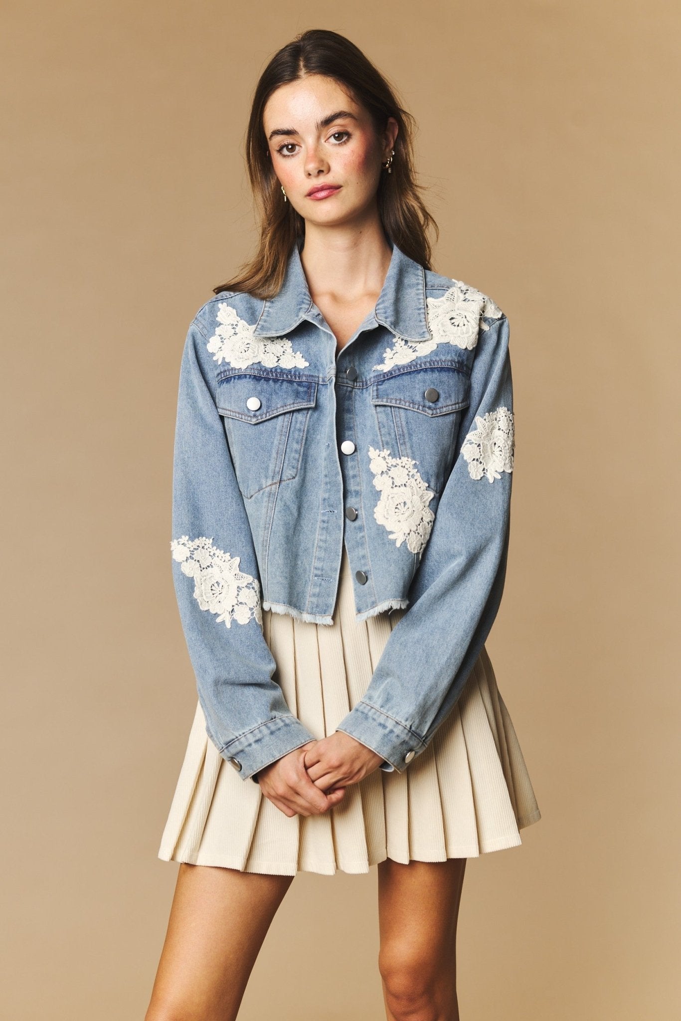 Lacework Cropped Denim Jacket - Westly